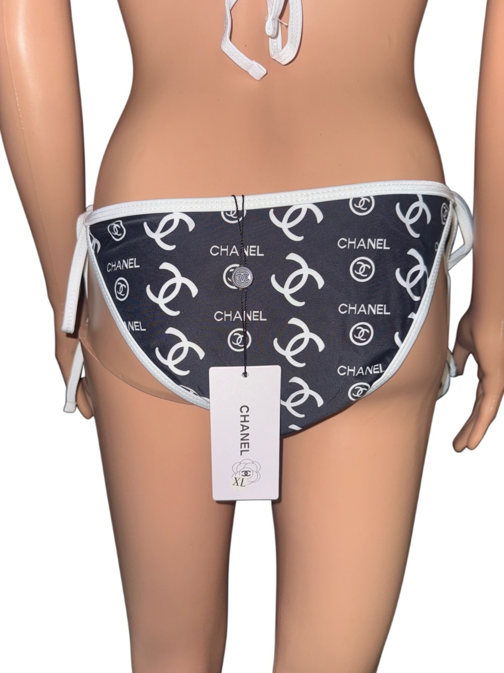 Black & White Designer Inspired Triangle Tie-Side Bikini - Picture 3 of 5